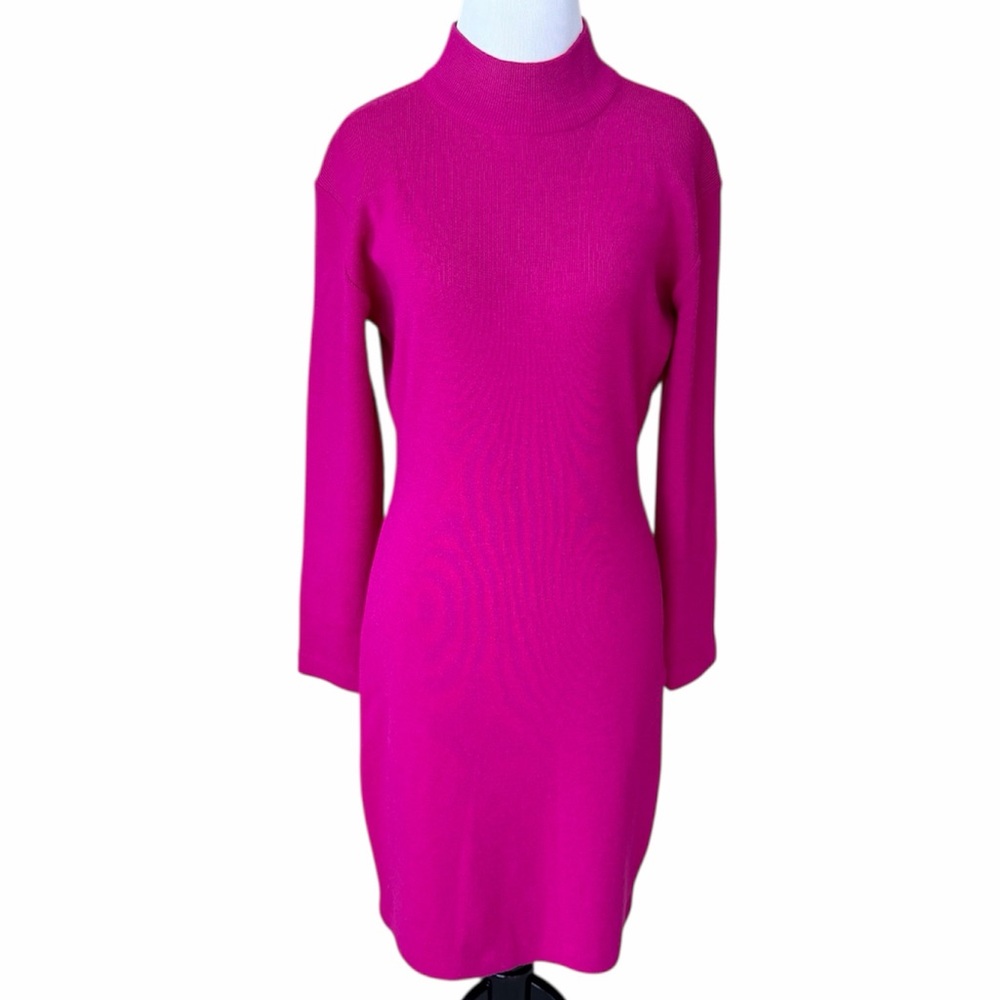 COLLECTIONS MICHELLE STUART Fuchsia Pink Long Sleeve Wool Dress